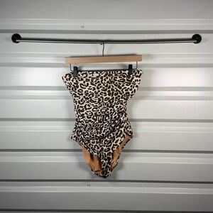 J.Crew Womens Leopard Print Bandeau One Piece Swimsuit Ruched Tan Black Size 8
